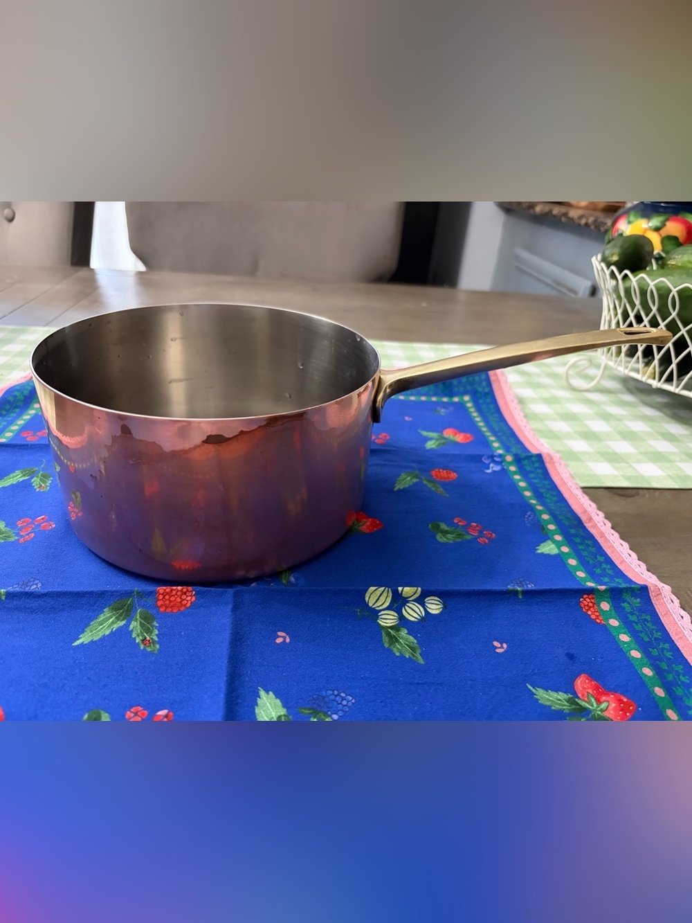 Vintage Paul Revere Copper -Tone Stainless Interior Saucepan with Brass Handle